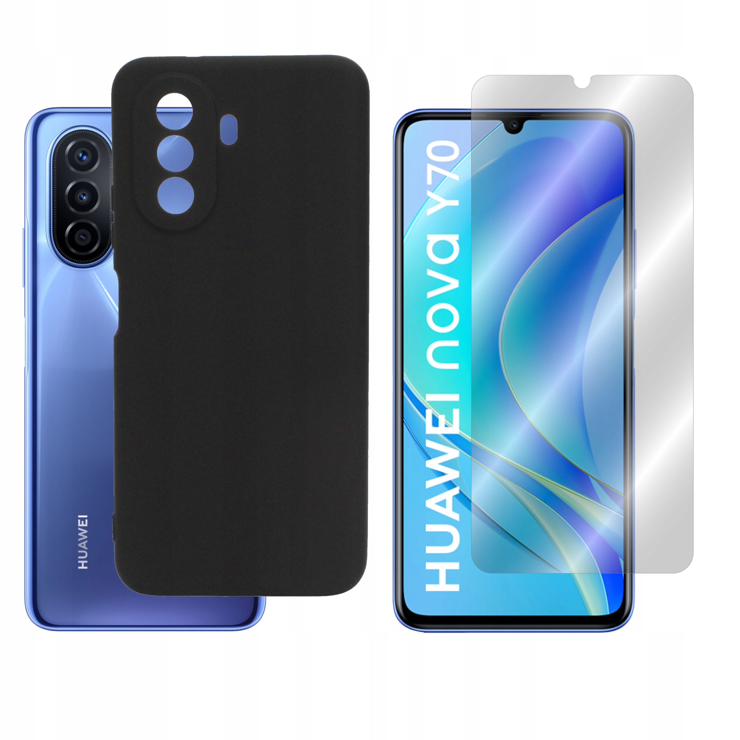 

Etui Silicon Case do Huawei Nova Y70 czarn+SZKŁO