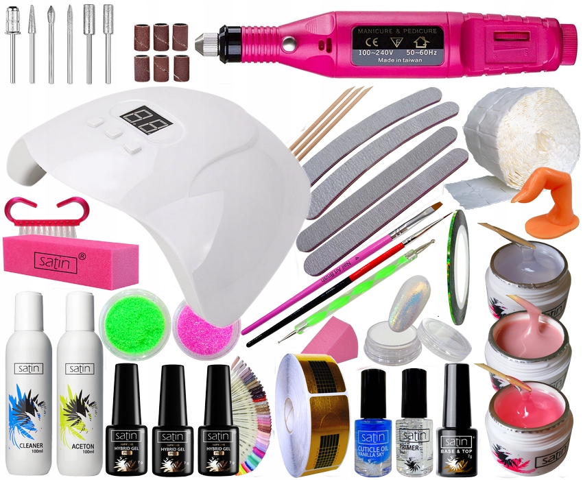 ZESTAW STARTOWY DO PRZEDŁUŻANIA PAZNOKCI Z LAMPĄ I FREZARKĄ