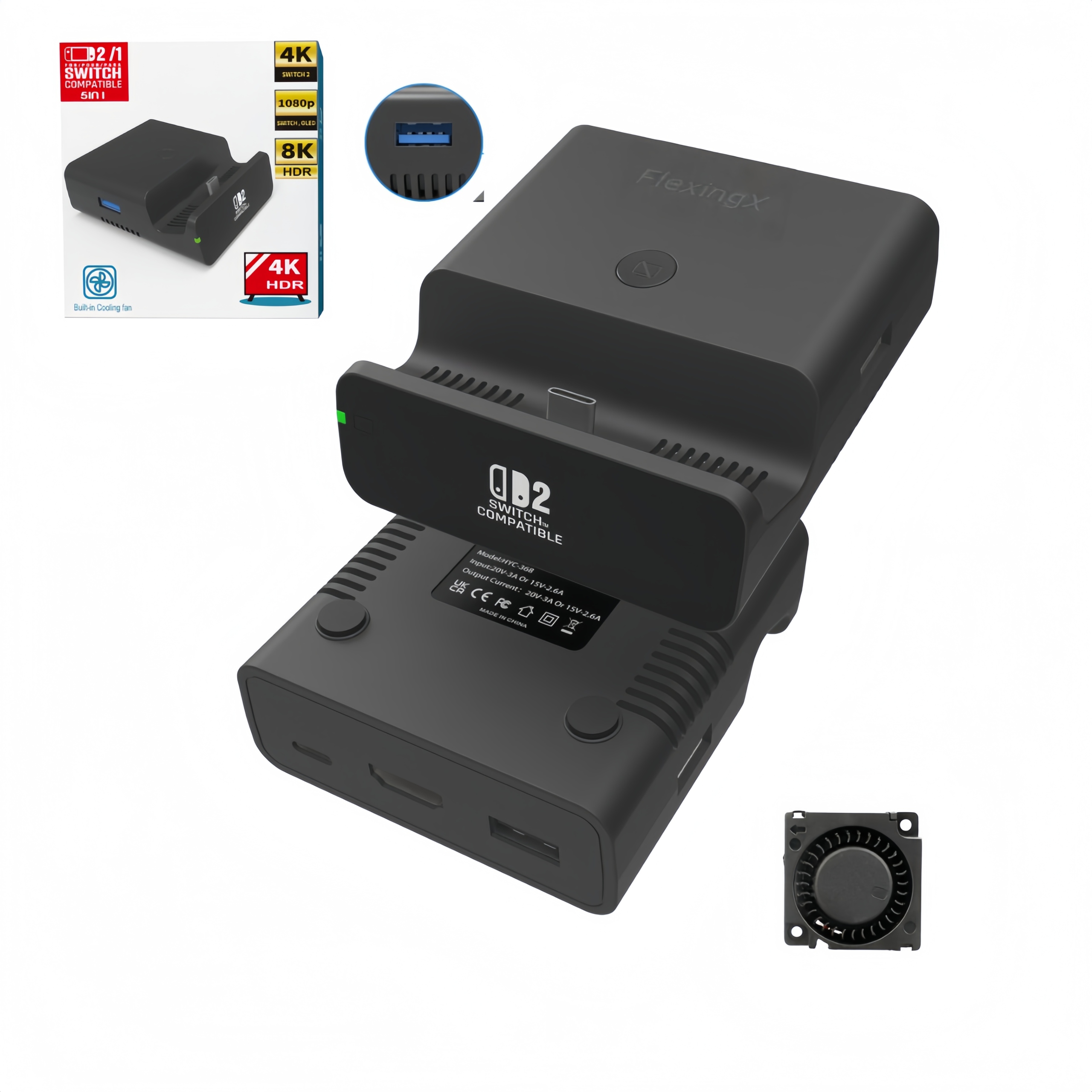 Dokovací stanice 8K30Hz pro Switch 2 Oled, Usb-a, podpora Pd 3.0, pro NS/NS2