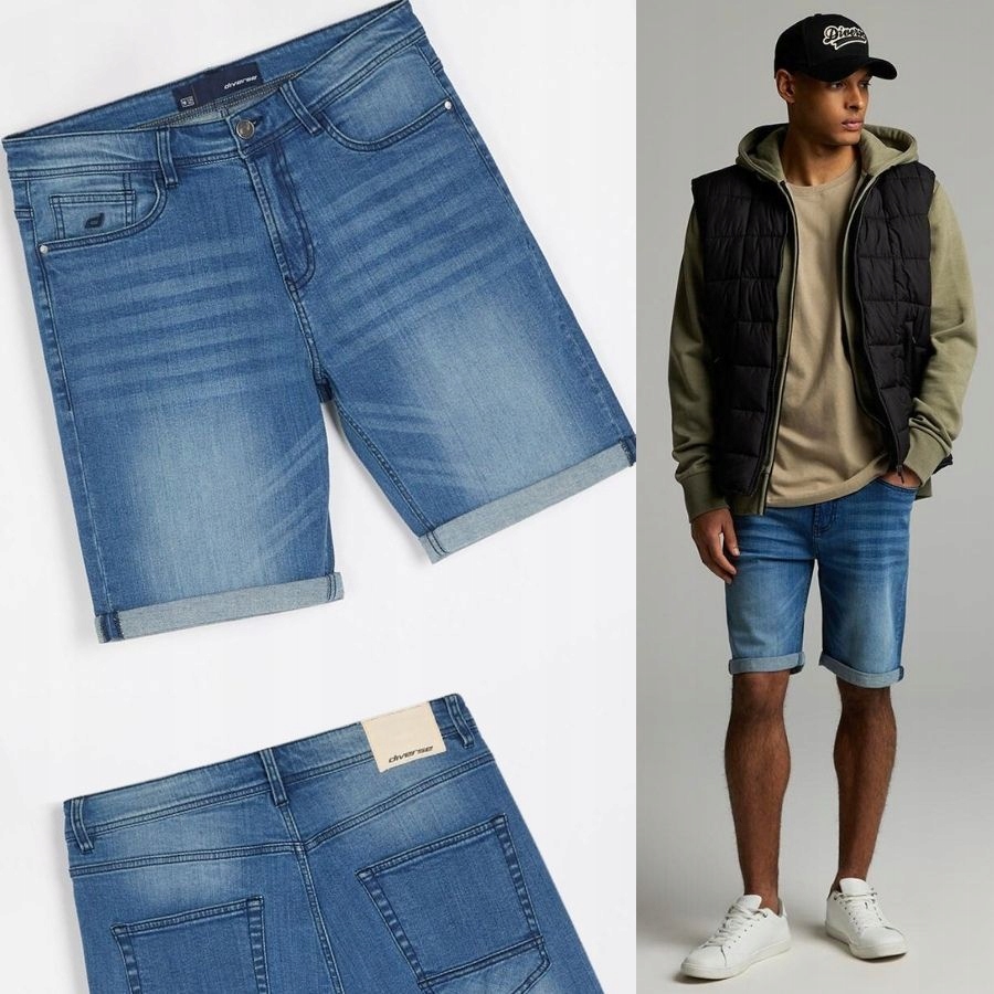 Spodenki Jeansowe Męskie Diverse Krótkie Spodnie Szorty Na Co Dzień