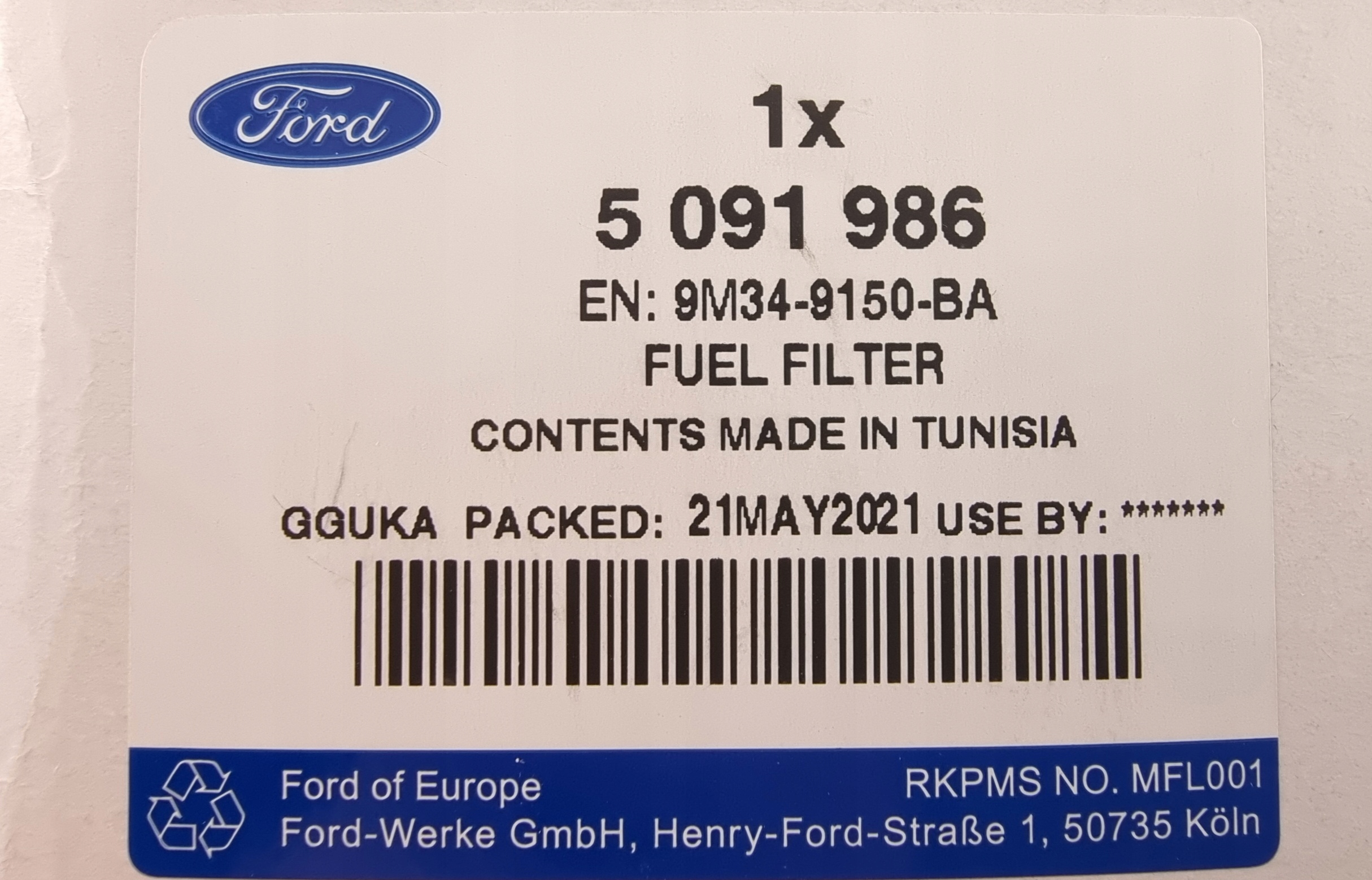 FILTR PALIWA FORD RANGER 2.5 3.0 TDCI ORYGINAŁ 5091986 _ 9M34-9150-BA Numer katalogowy części 9M34 9150 BA