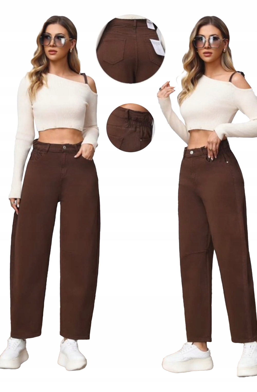 Sara Balloon Dámské Jeansy Hnědé Čokoládové S Vysokým Pasem Vel. 42/XL