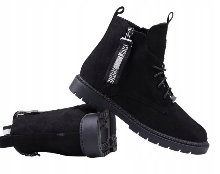 Kids Botki Trzewiki Ociepla Zamek Zamsz Czarne r34 Długość wkładki wew. 21 cm