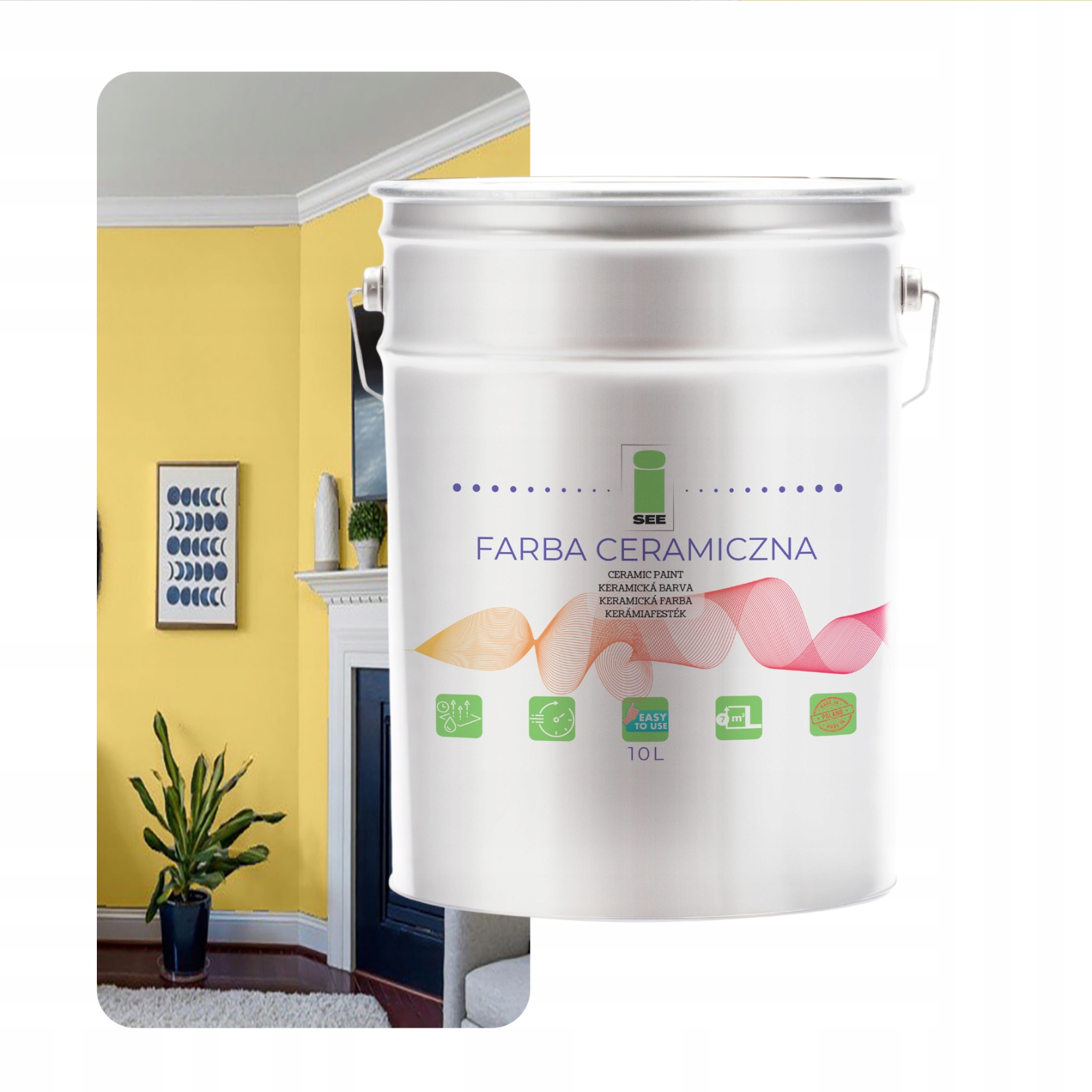 Umývateľná Keramická Farba Na Stenu Žltá Svetlá 10 L Odolná Voči Škvrnám