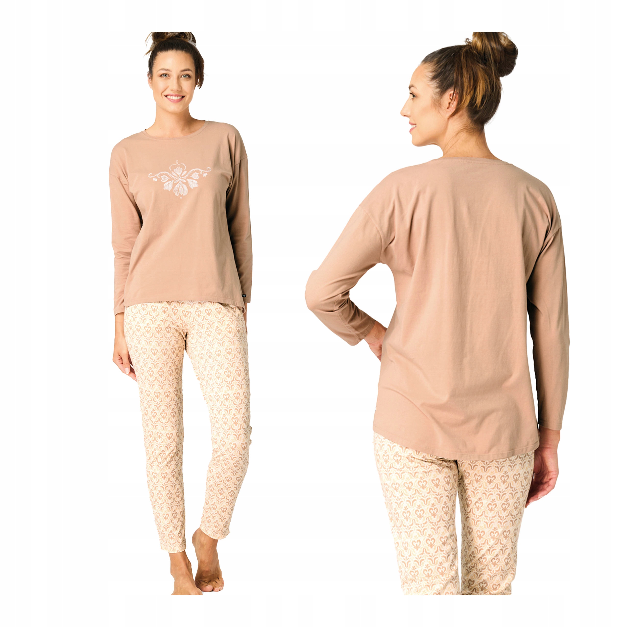 Dámské bavlněné pyžamo s volným střihem, přiléhavé kalhoty Lns 579 Key S