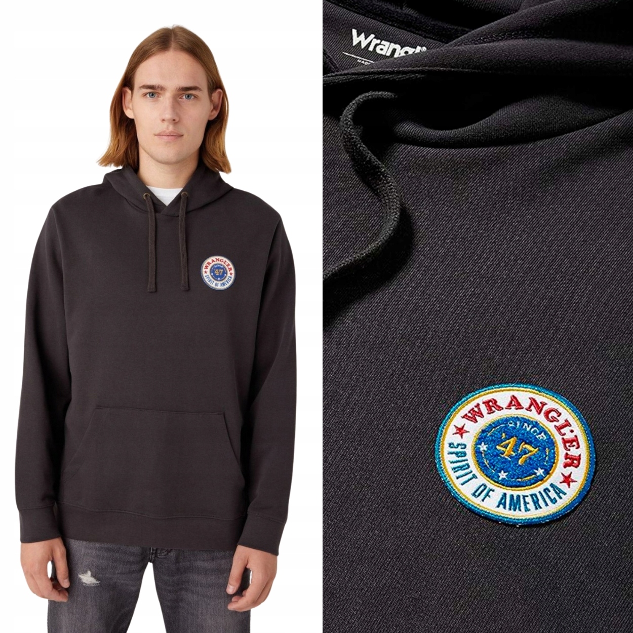 Wrangler Logo Hoodie černá bavlněná mikina s kapucí pánská klokanka M