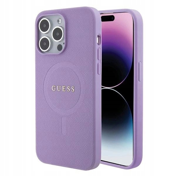 Etui Guess Saffiano MagSafe do iPhone 15 Pro fioletowe