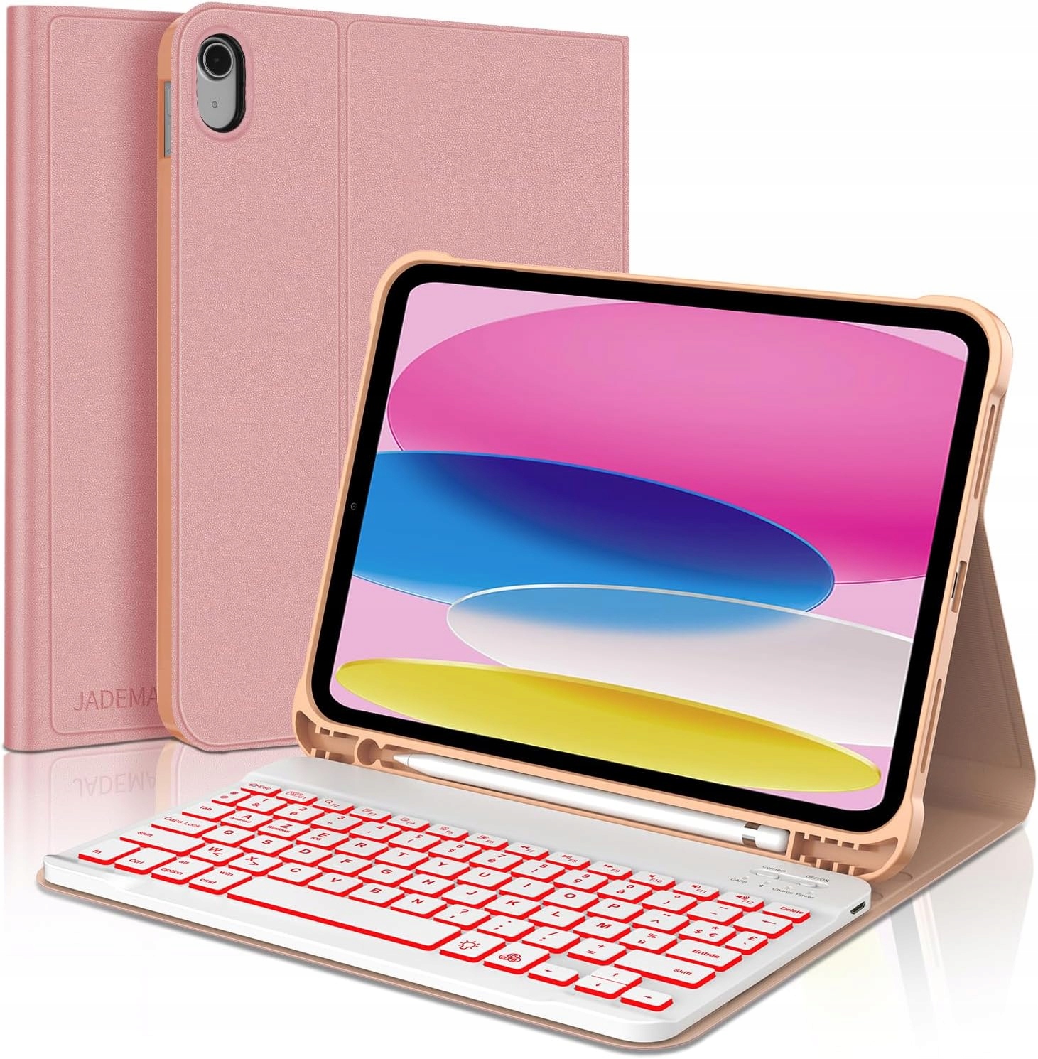 Pouzdro klávesnice Azerty iPad 10 10,9 2022/2024 11 A16 Led Bluetooth růžová