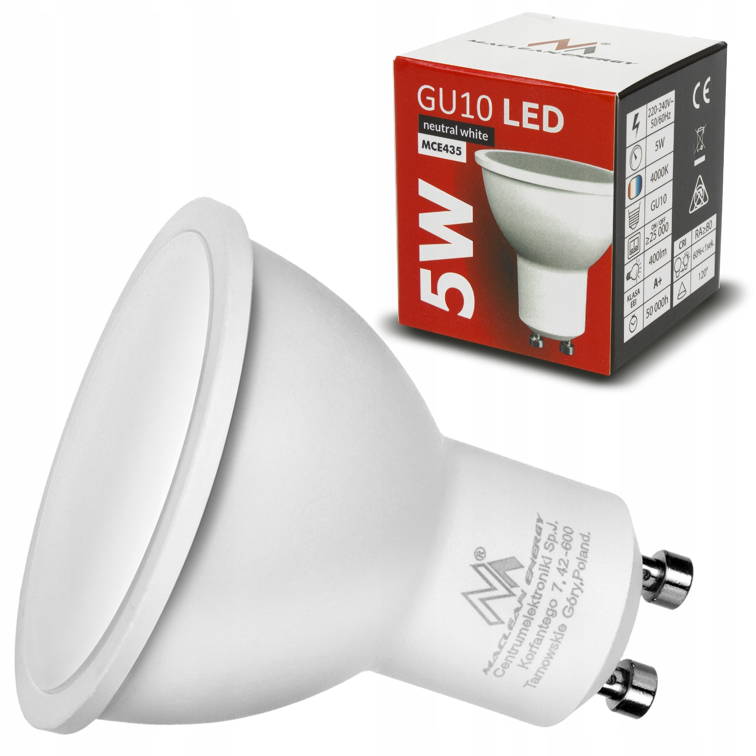 

Żarówka Led GU10 5W 400lm 4000K Neutralna Biała