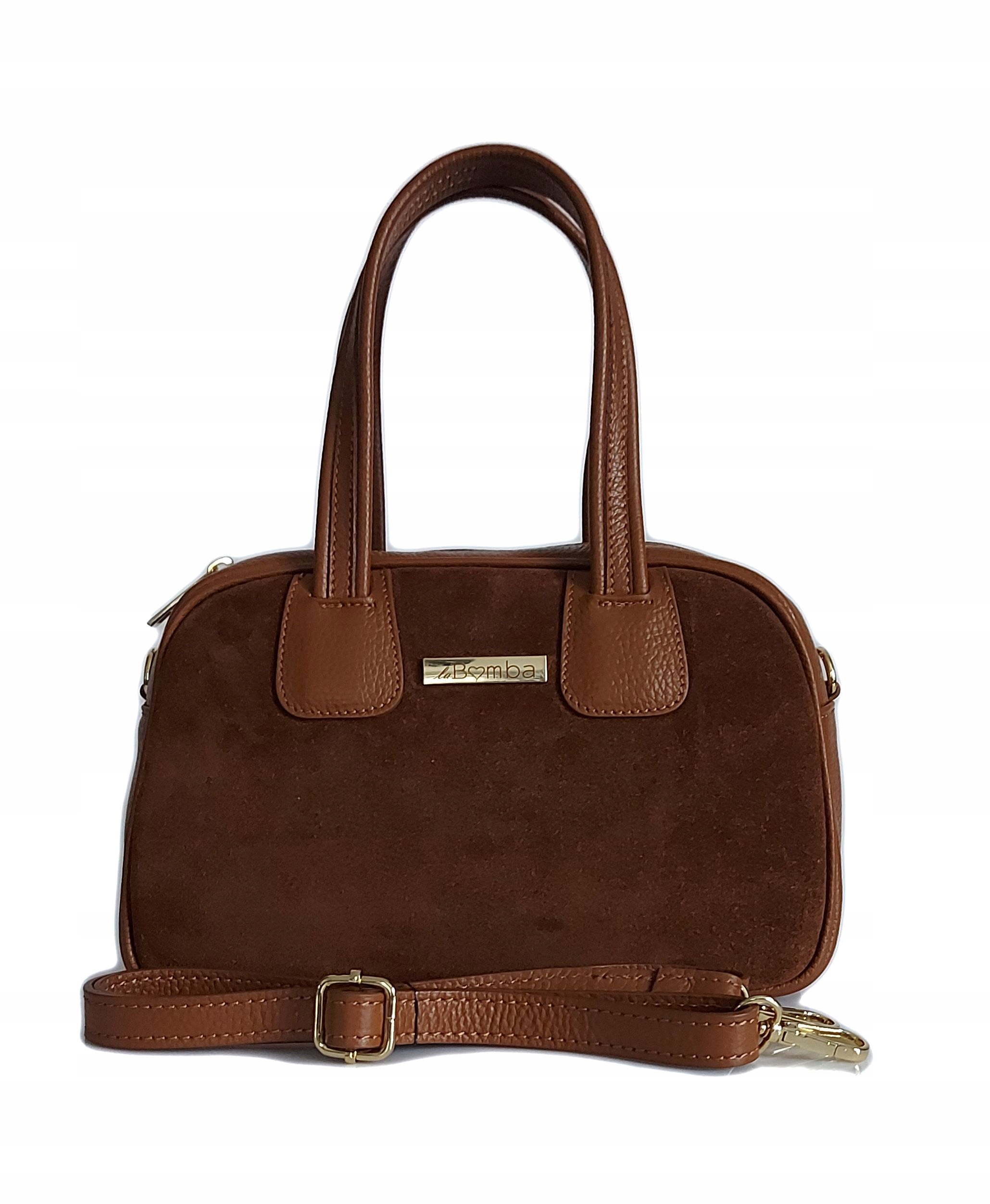 Italská kožená kabelka kufřík La Bomba Vera Pelle semišová kůže Camel