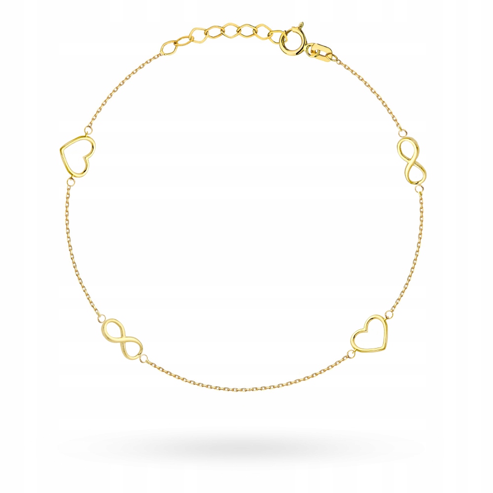 Zlatý náramek se zlatým obrysem srdce a znakem nekonečna, ryzost 585