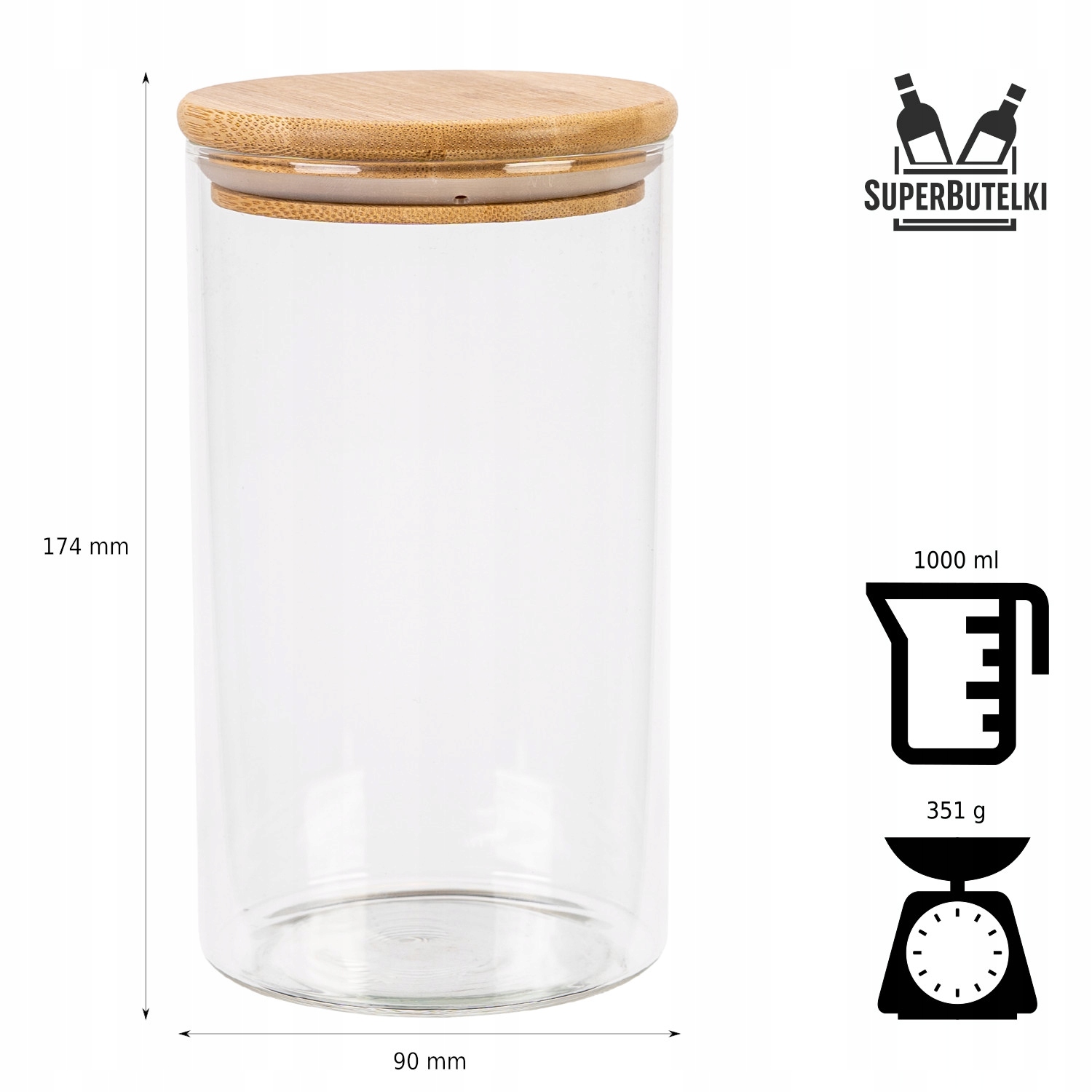 POJEMNIK szklany na PRZYPRAWY ŻYWNOŚĆ 1000 ml - 1L Kod producenta POJEMNIK_1000