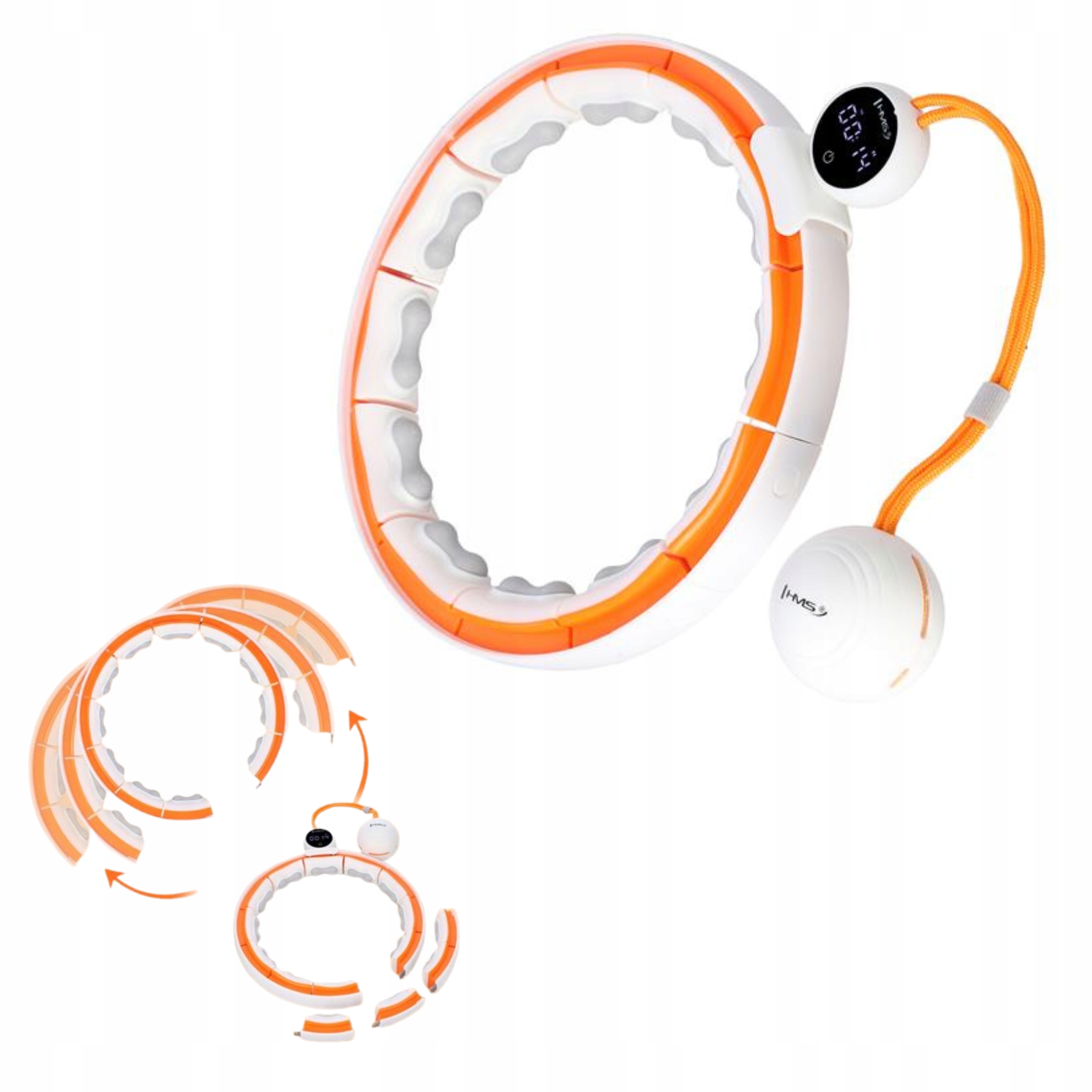 Hula Hoop s výstupky a magnetickým počítadlem, bílo-oranžová barva