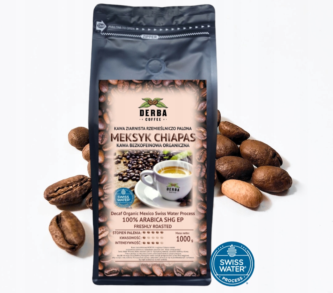 Kawa ziarnista bezkofeinowa 100% Arabika MEKSYK CHIAPAS Swiss Water Organic