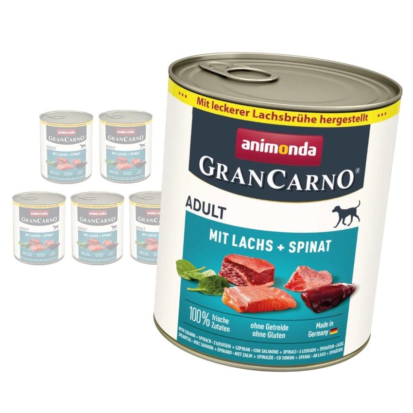 Levně Animonda GranCarno Adult 6x800g Vlhké Krmivo pro psy s lososem a špenátem