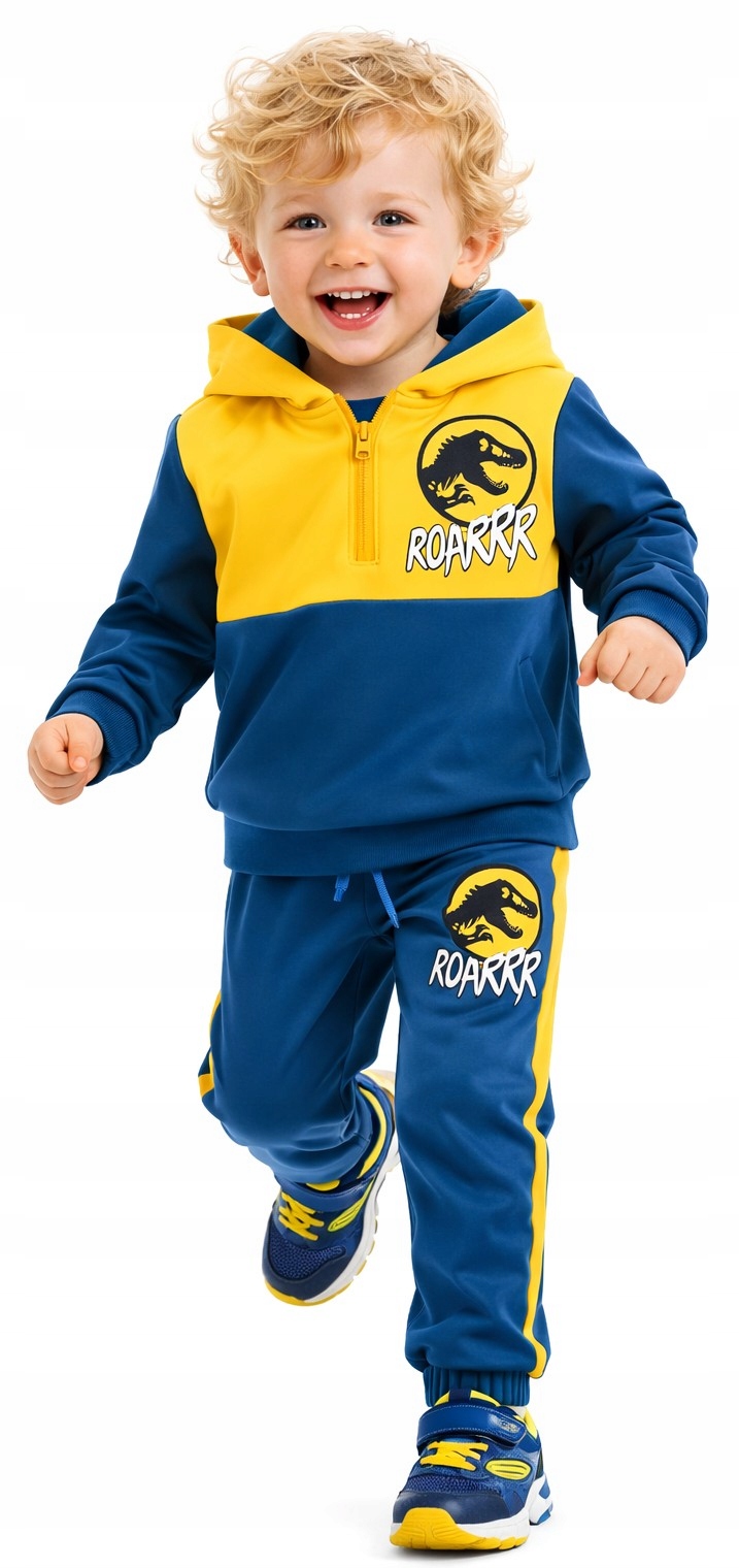 Żółto niebieskie dresy Jurassic World . Rozmiar 104 cm .
