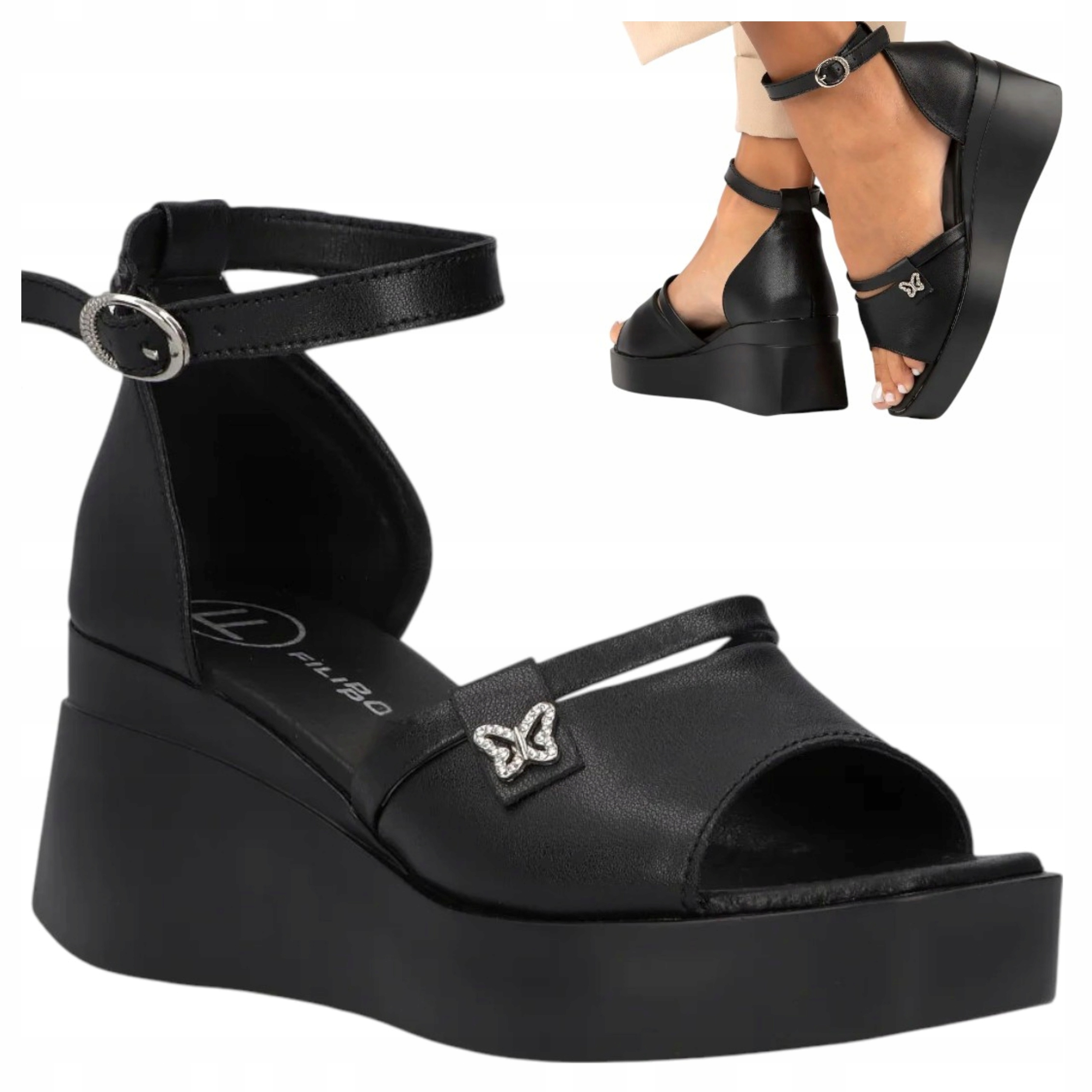 Dámské kožené sandály 40 Filippo na platformě Elegantní, pohodlné, černé