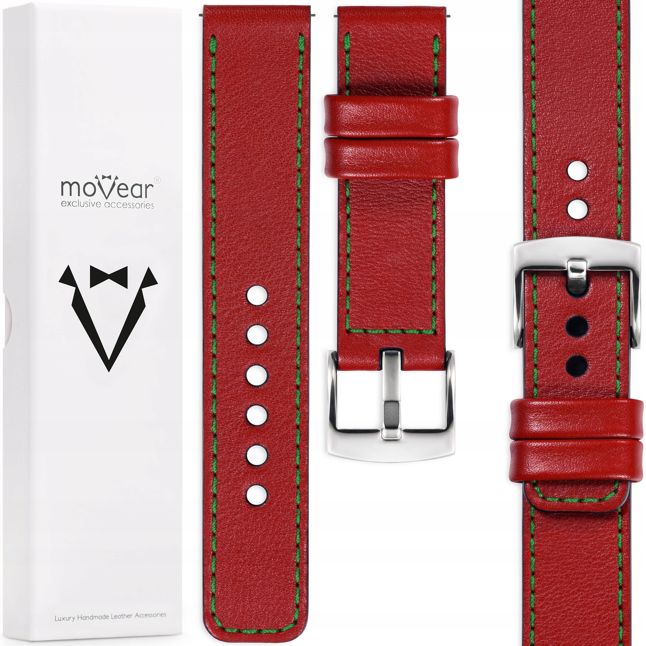 Pásek 20 mm pro prémiové hodinky, stylový, italská kůže, červený