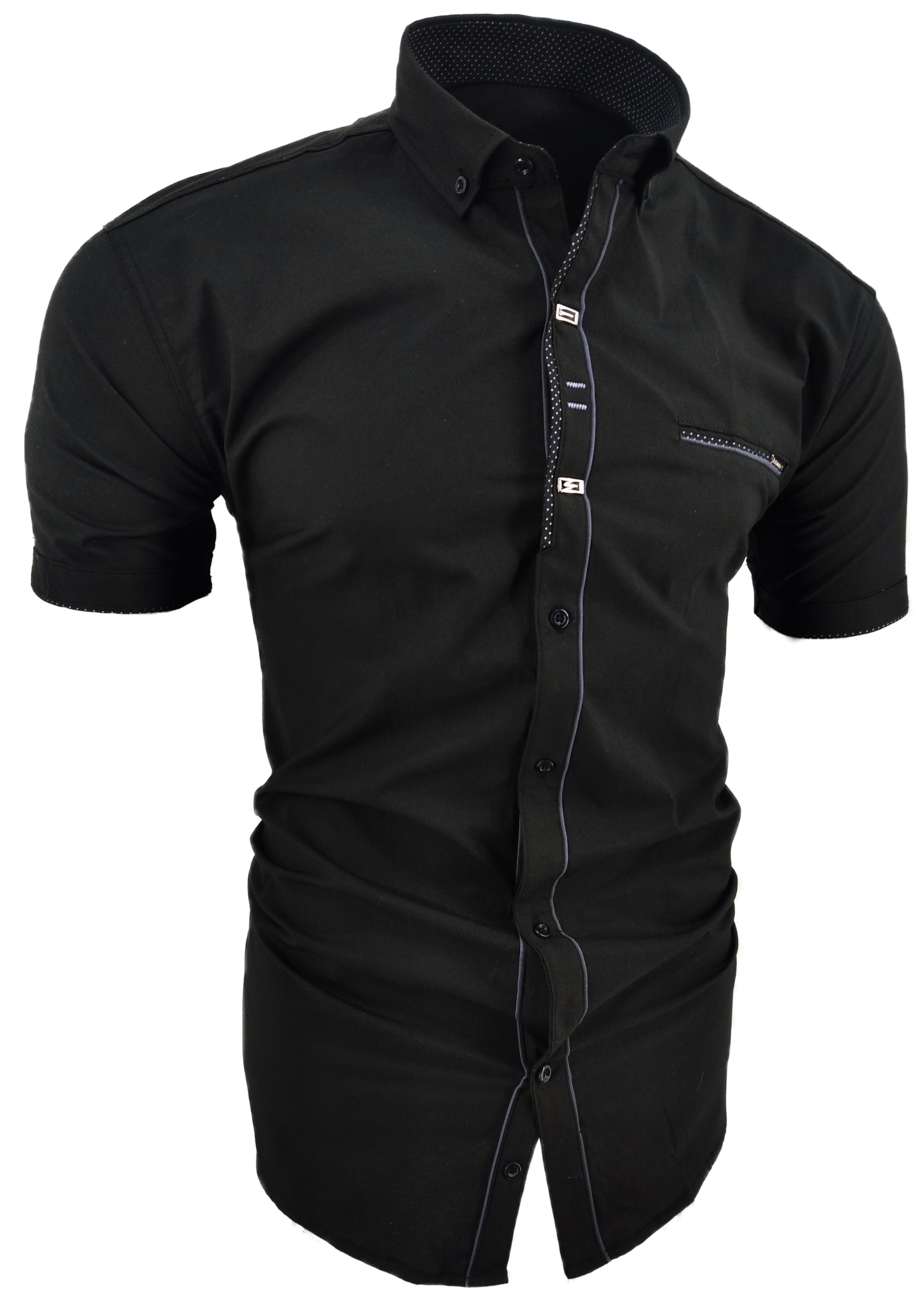 KOSZULA CZARNA MĘSKA KRÓTKI RĘKAW SDN 661 L 41/42 Rozmiar L