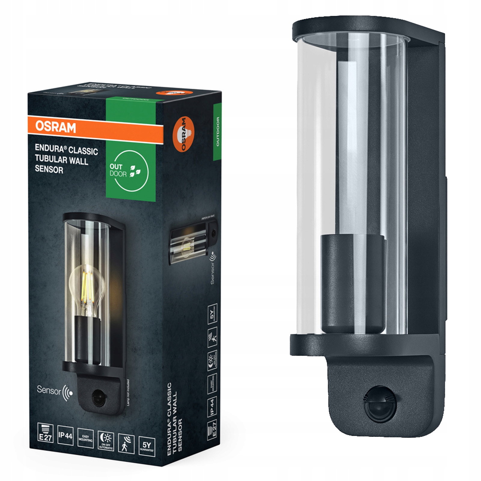 Záhradné nástenné svietidlo Vonkajšia lampa E27 IP44 Snímač pohybu súmraku Endura