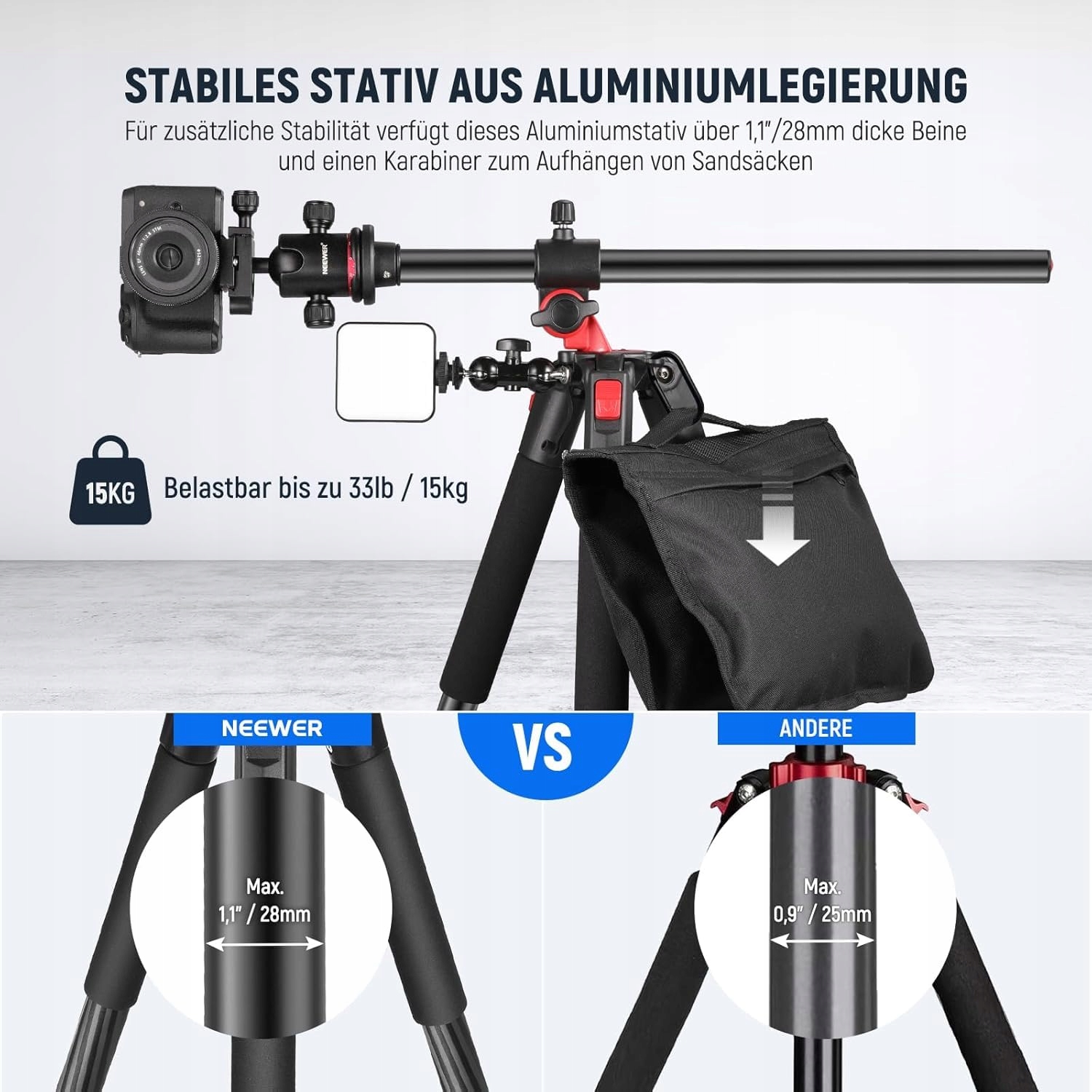 NEEWER Statyw 184cm Aluminiowy Z Głowicą Kulową i Płytką Arca — miniatura 3