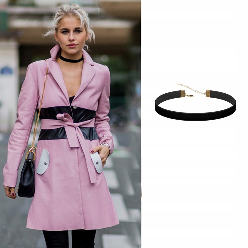 NASZYJNIK CZARNY CHOKER SREBRNY RZEMYK TASIEMKA Kamień Bez kamienia