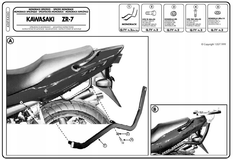 Kappa Rám Centrálneho Kufra Kawasaki ZR7 ZR7S 750 (99-04) (bez Dosky)