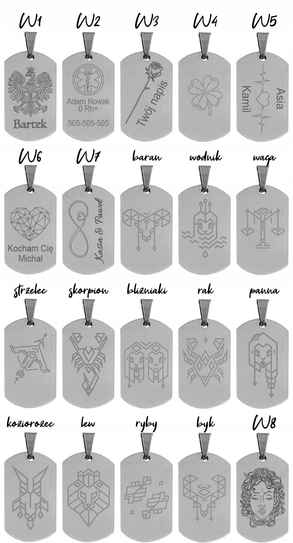 Nieśmiertelnik z Grawerem x2 Męski, Stal Chirurgiczna Grawer Mechaniczny Materiał stal