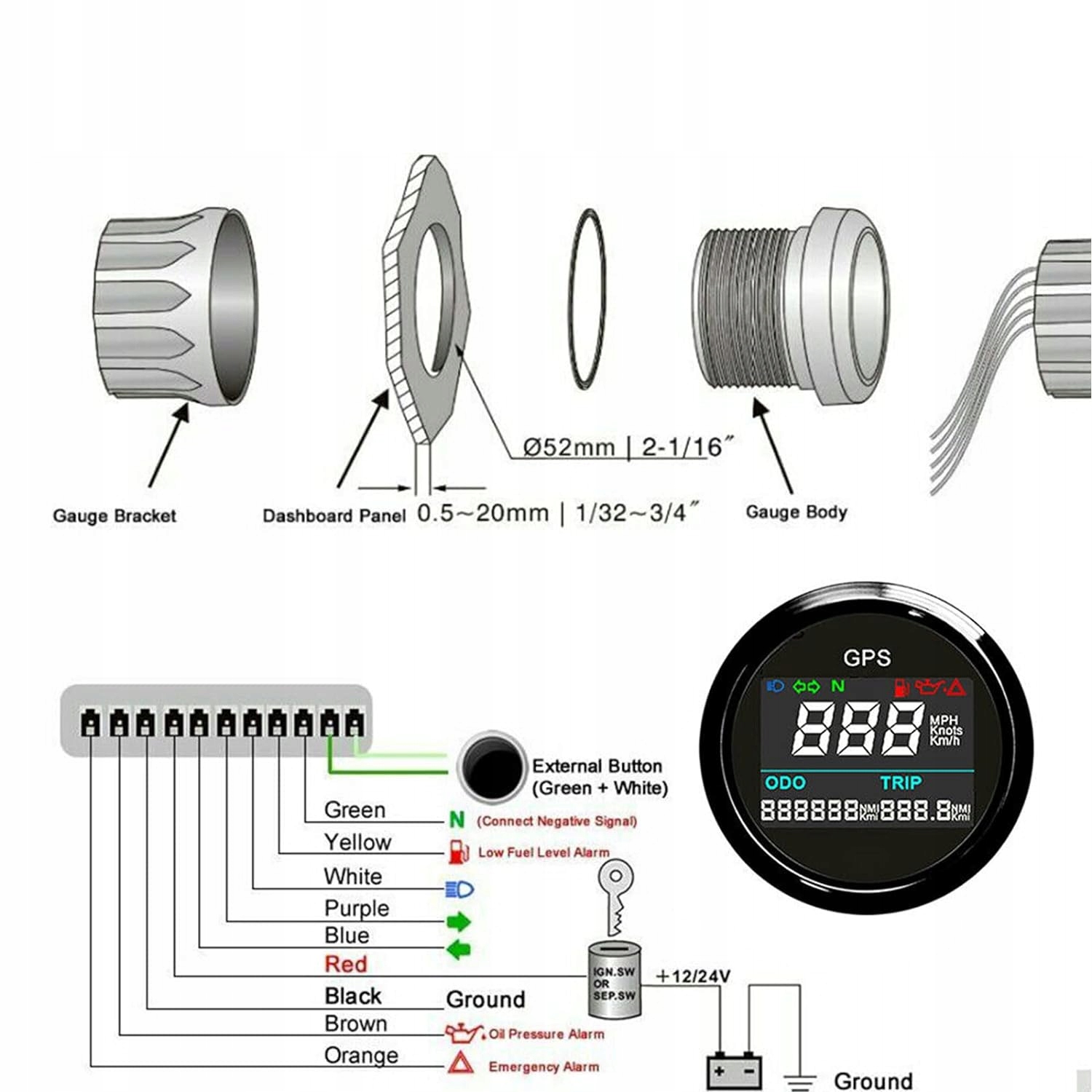GELOO Prędkościomierz GPS, licznik kilometrów 2Z50 Prędkość maksymalna 1 km/h