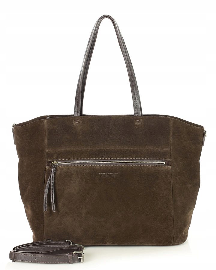 Velká dámská semišová kabelka A4 přes rameno tmavě hnědá Marco Mazzini