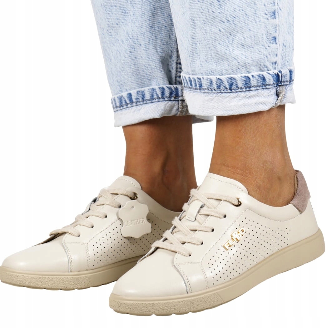 Dámské Polobotky Kožené Tenisky Děrované Béžové Lehké 39