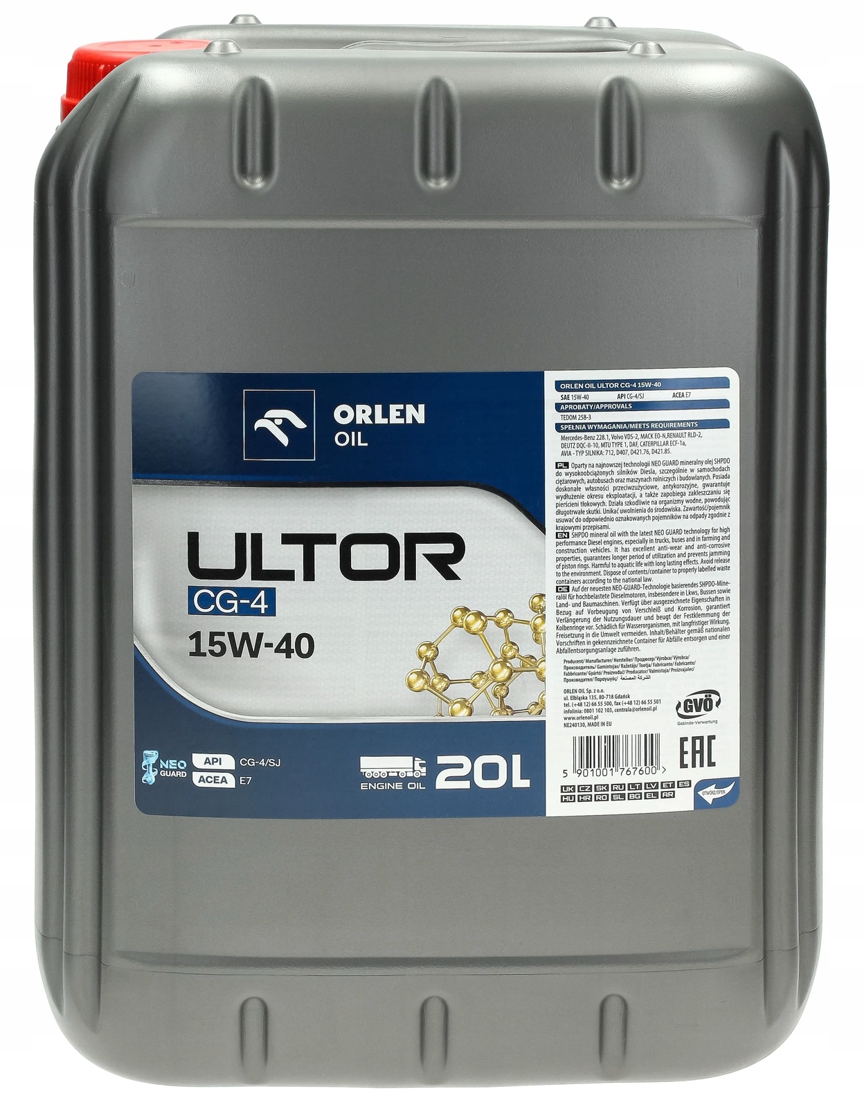 Olej silnikowy PLATINUM ULTOR CG-4 15W-40 20L