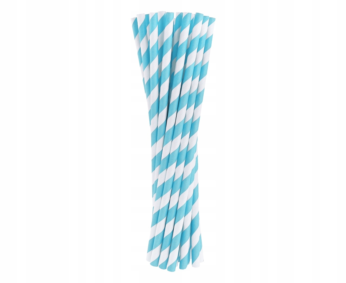 SŁOMKI PAPIEROWE do napojów 19,7cm JASNONIEBIESKIE w paski zestaw 24 SZTUKI