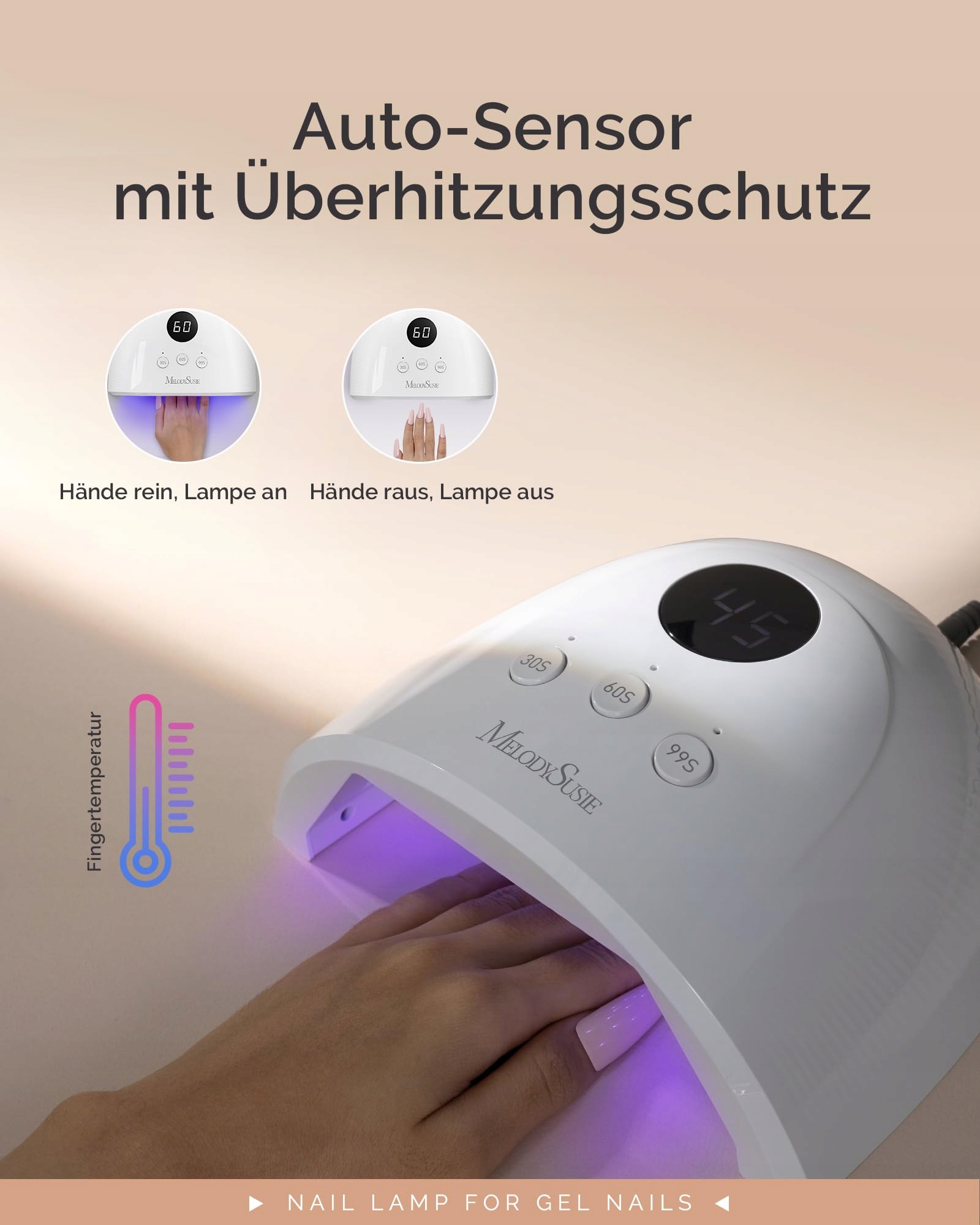 MELODYSUSIE Lampa UV LED Do Paznokci Z Wyświetlaczem I Czujnikiem — miniatura 4