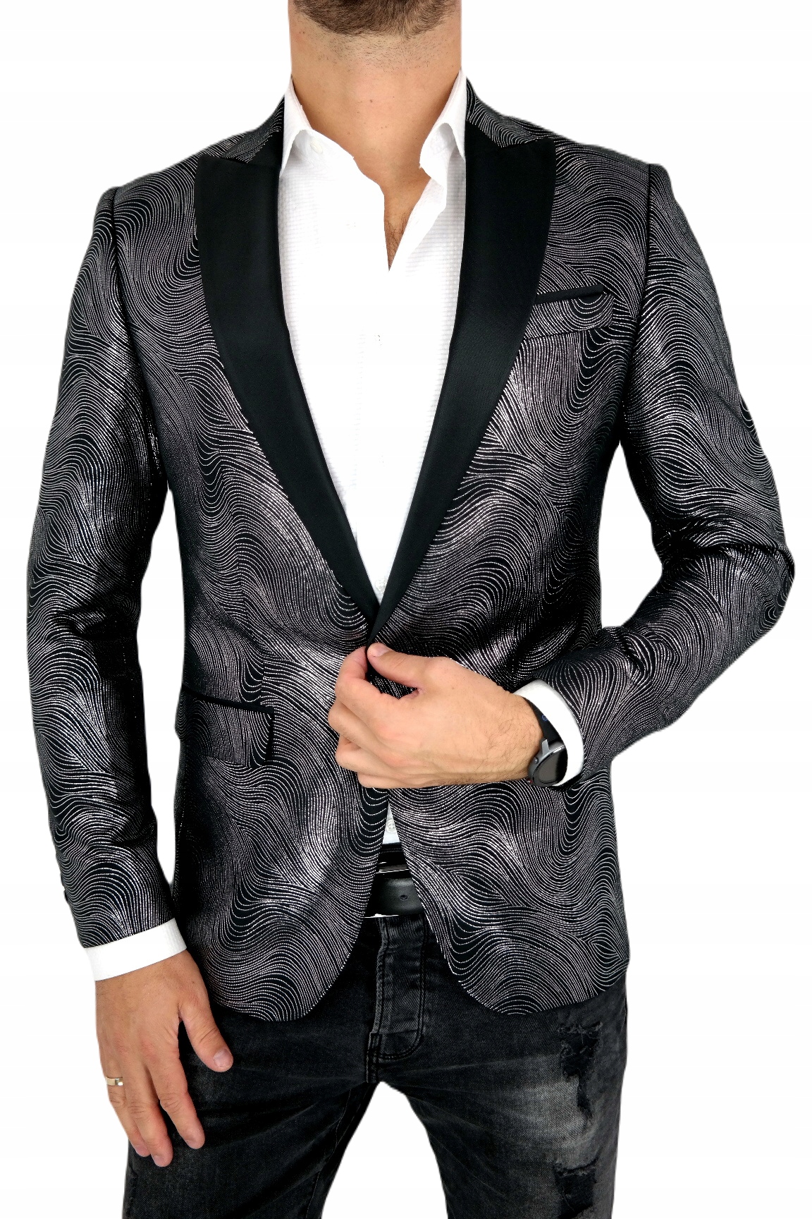 GIOVANNI PERA Marynarka męska DS03 srebrna 64 EAN (GTIN) 8052145674303