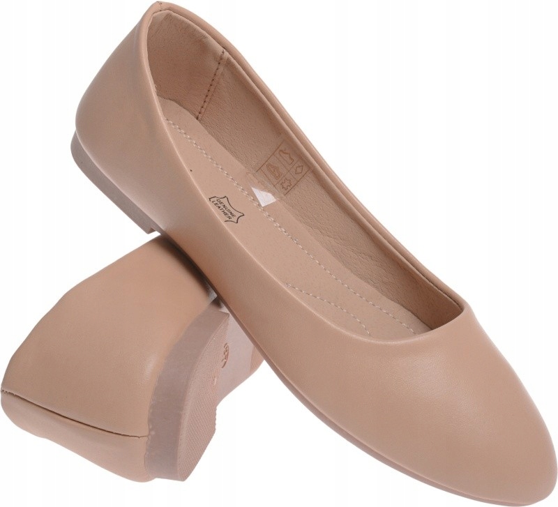 Miękkie Baleriny Damskie Klasyczne Beżowe beż 42