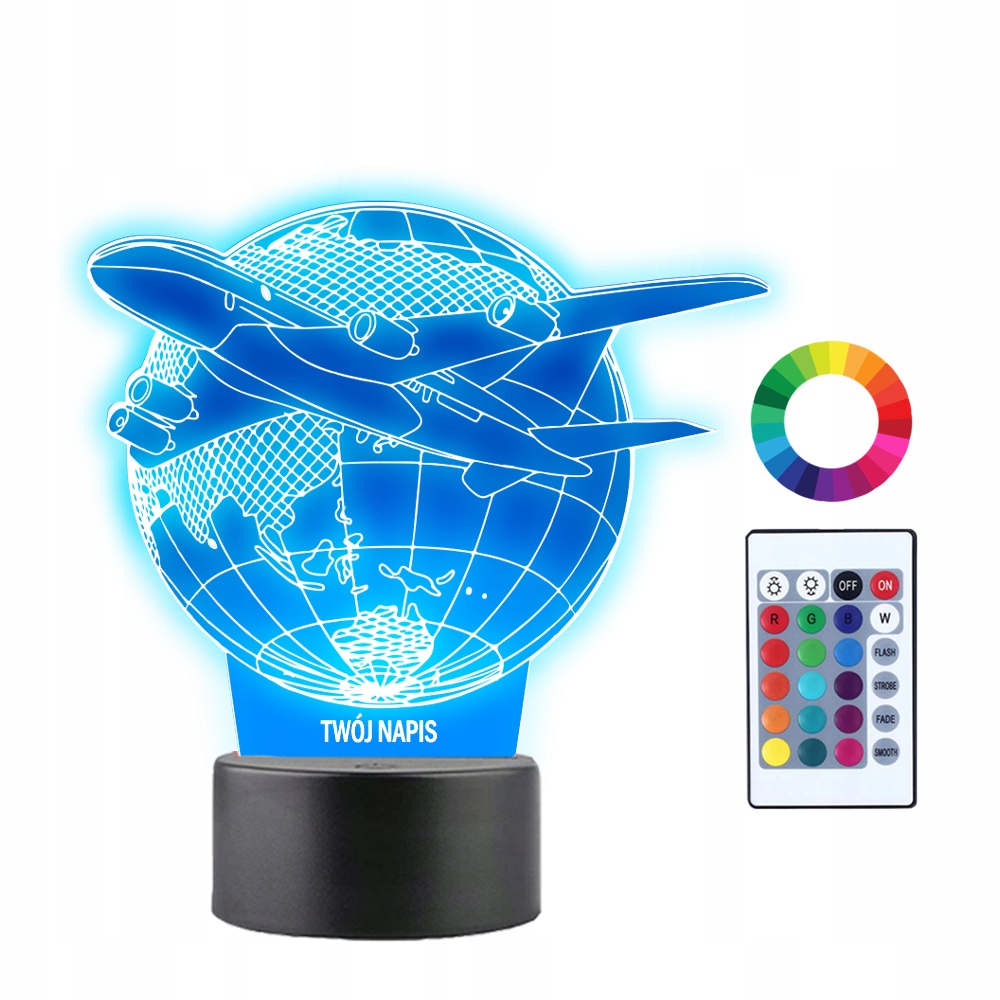 

Lampka Nocna Led 3D Samolot Pasażerski Globus imię