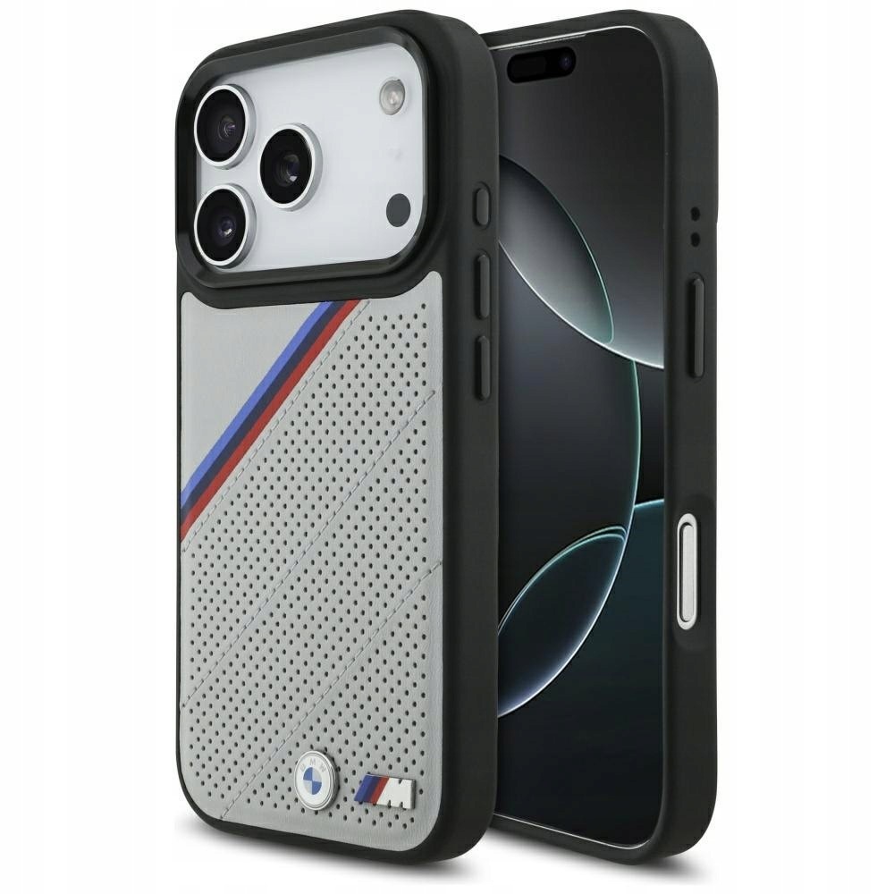 Etui Bmw M Tricolor Metal Logo MagSafe do iPhone 17 Pro szary