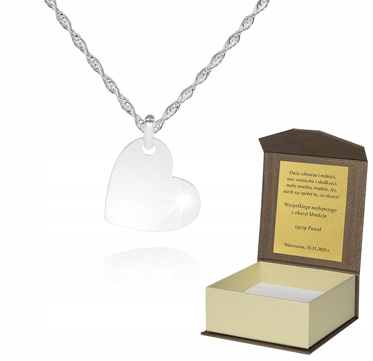 925 Stříbrný Řetízek 55 cm Srdce Dedikace S1Z58