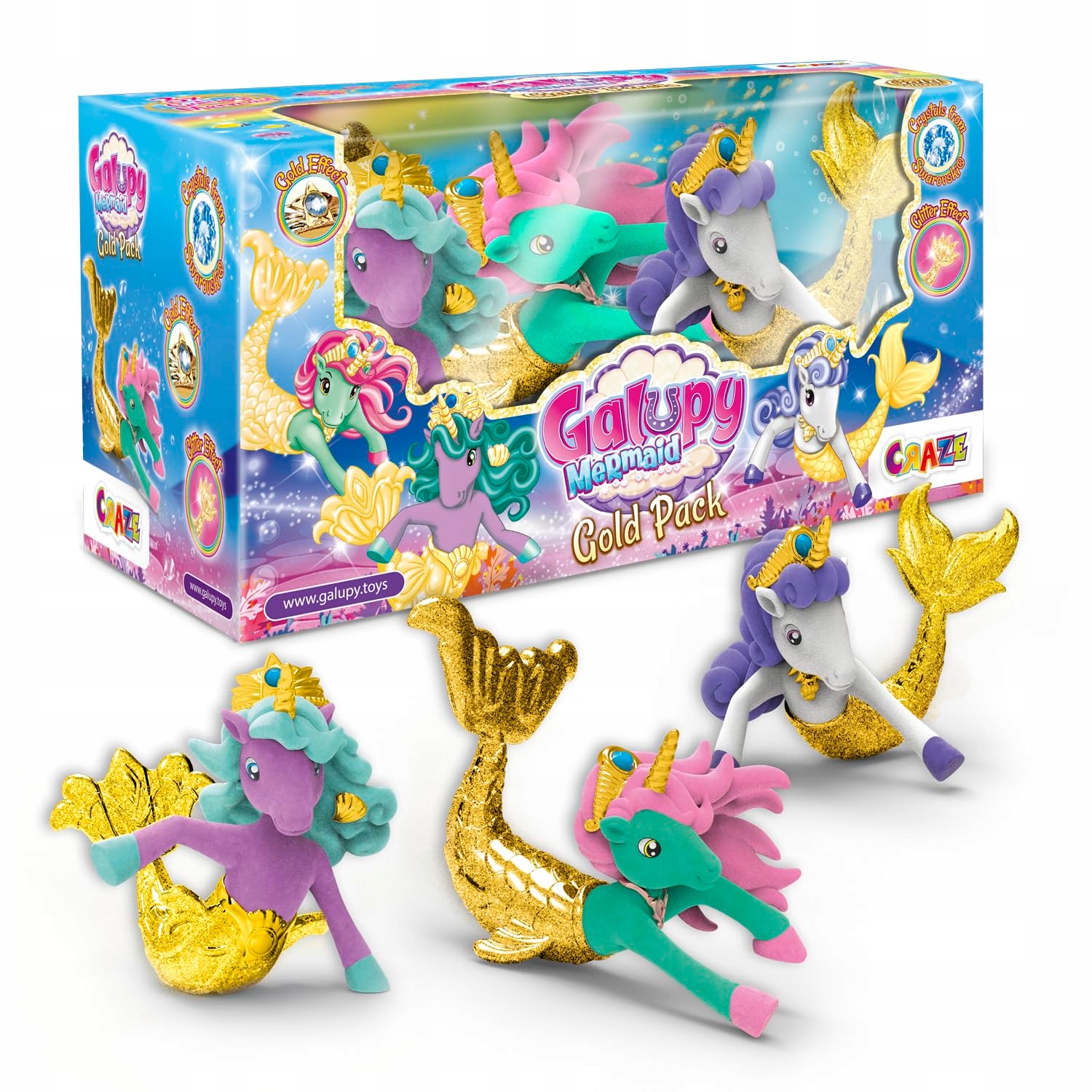 Galupy Mermaid Gold Edition 3 Figurky jednorožců se zlatými ploutvemi