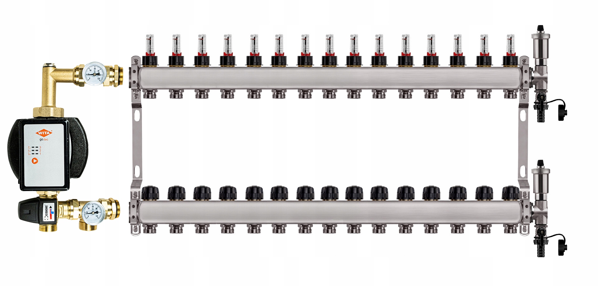 Rozdělovač pro podlahu 15 sekcí nerezový pro vytápění Čerpadlo Wita