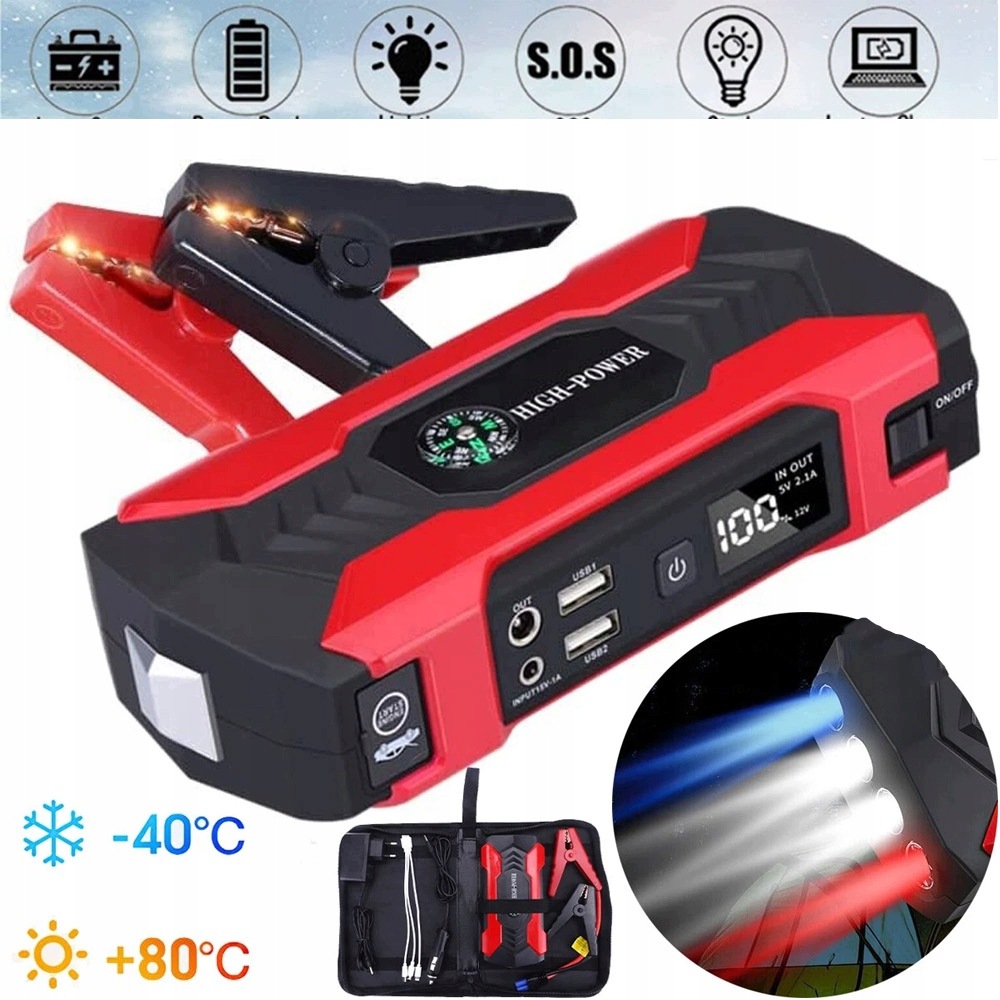 Mocný Jump Starter Startovací zařízení 800A 2v1 přenosná pumpa