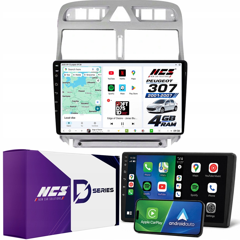 Autorádio Ncs D9 Peugeot 307 2001-2007 Android Navigace 4GB Lte