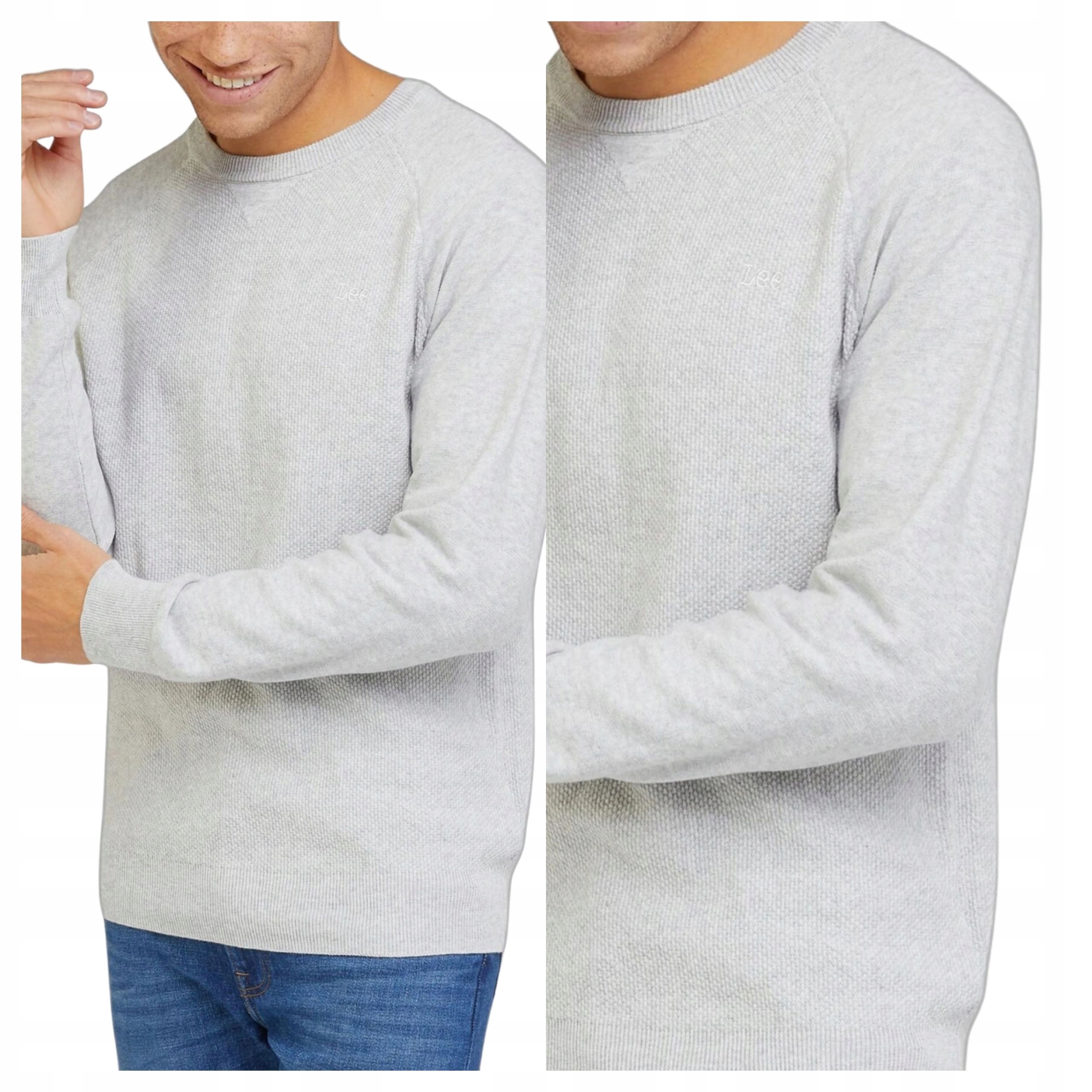 Pánský svetr Lee Raglan Crew Knit Šedý Melanž Bavlněný L