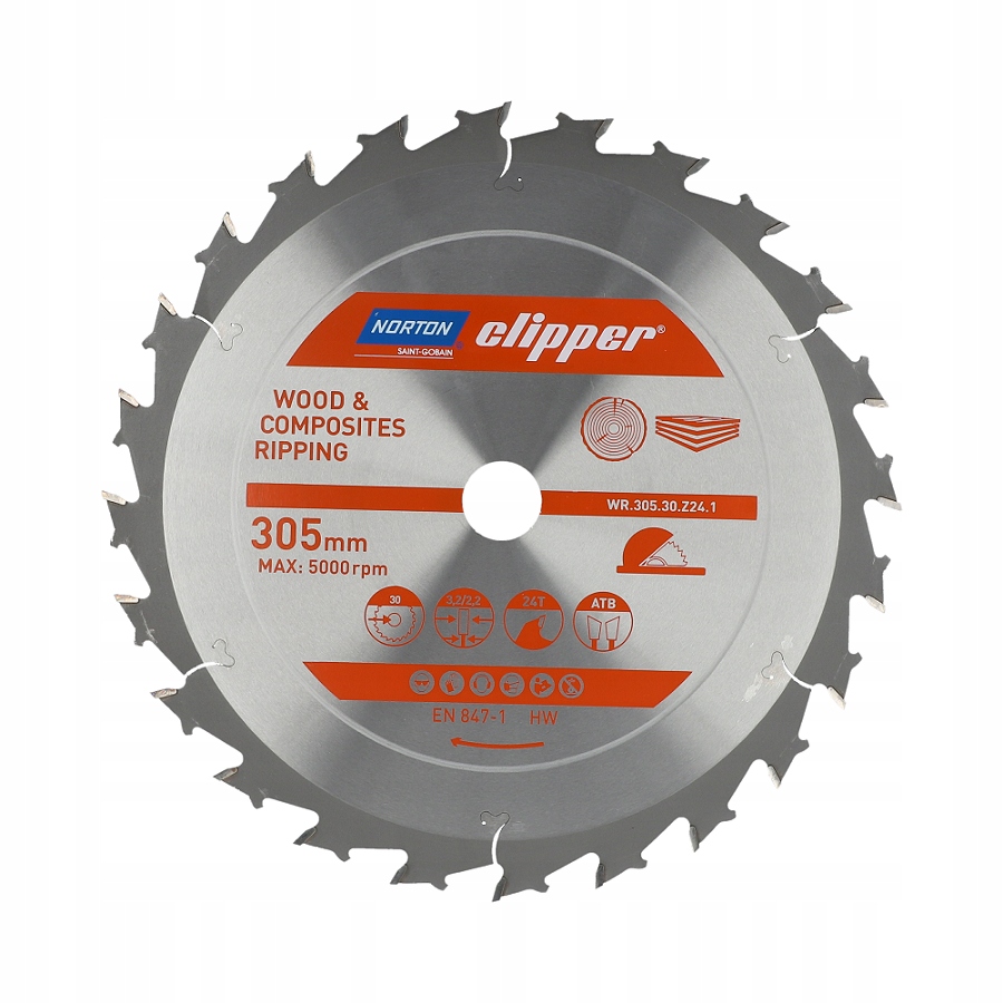 Norton Kotoučová Pila 305mm x 30mm x 24z Dřevo A Kompozity Atb (3,2 2,2)