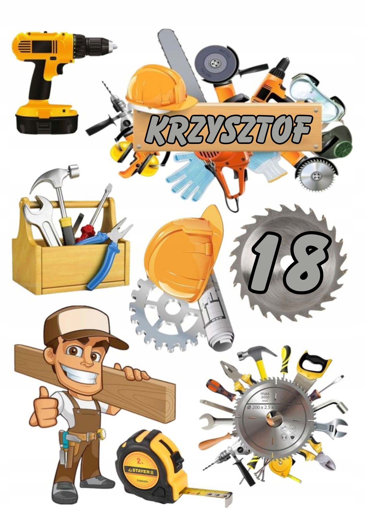 Wydruk na masie cukrowej Dla Majsterkowicz budowlaniec budowa Imię