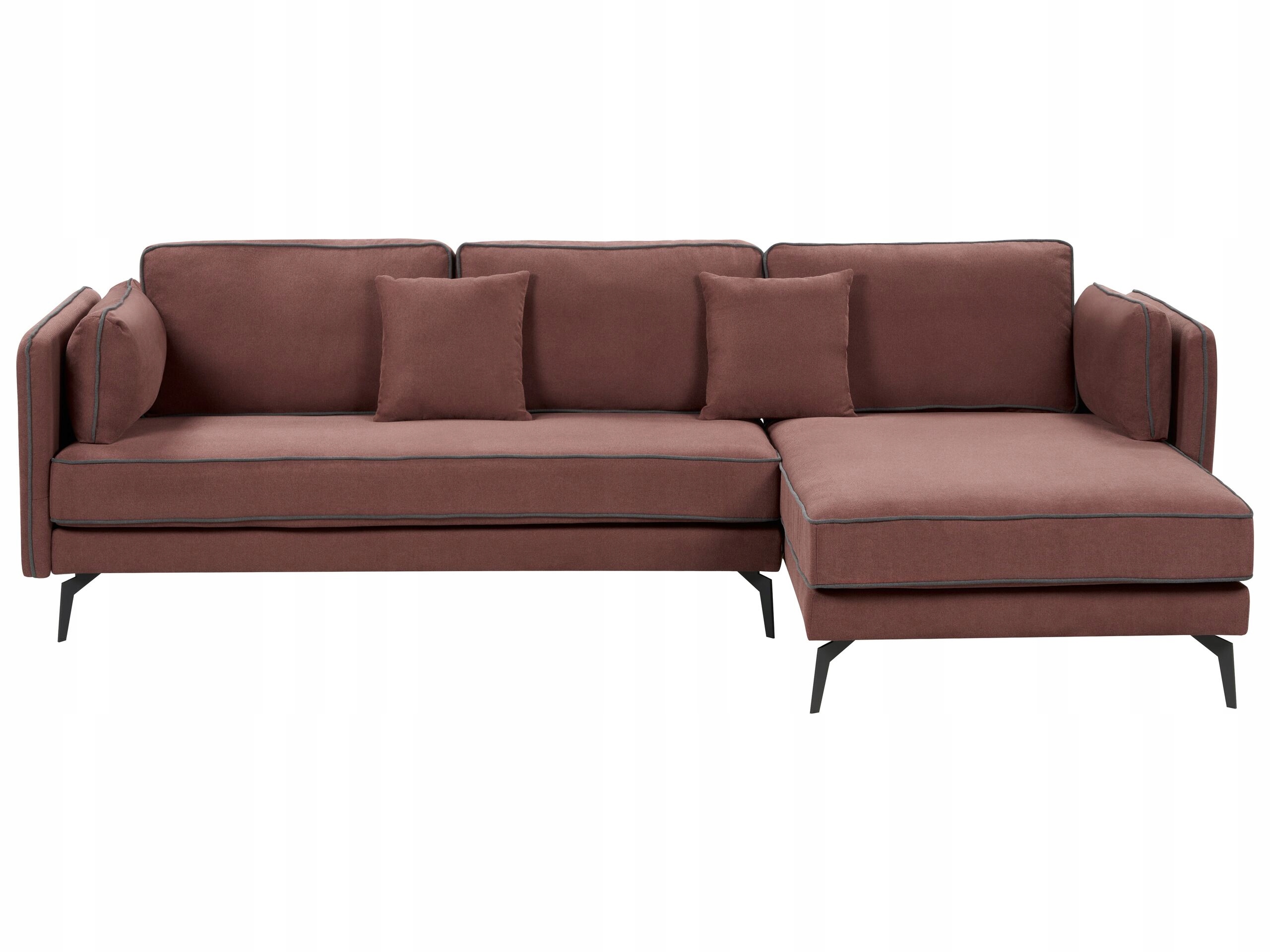 Tapicerowana sofa narożna z poduchami burgundowa