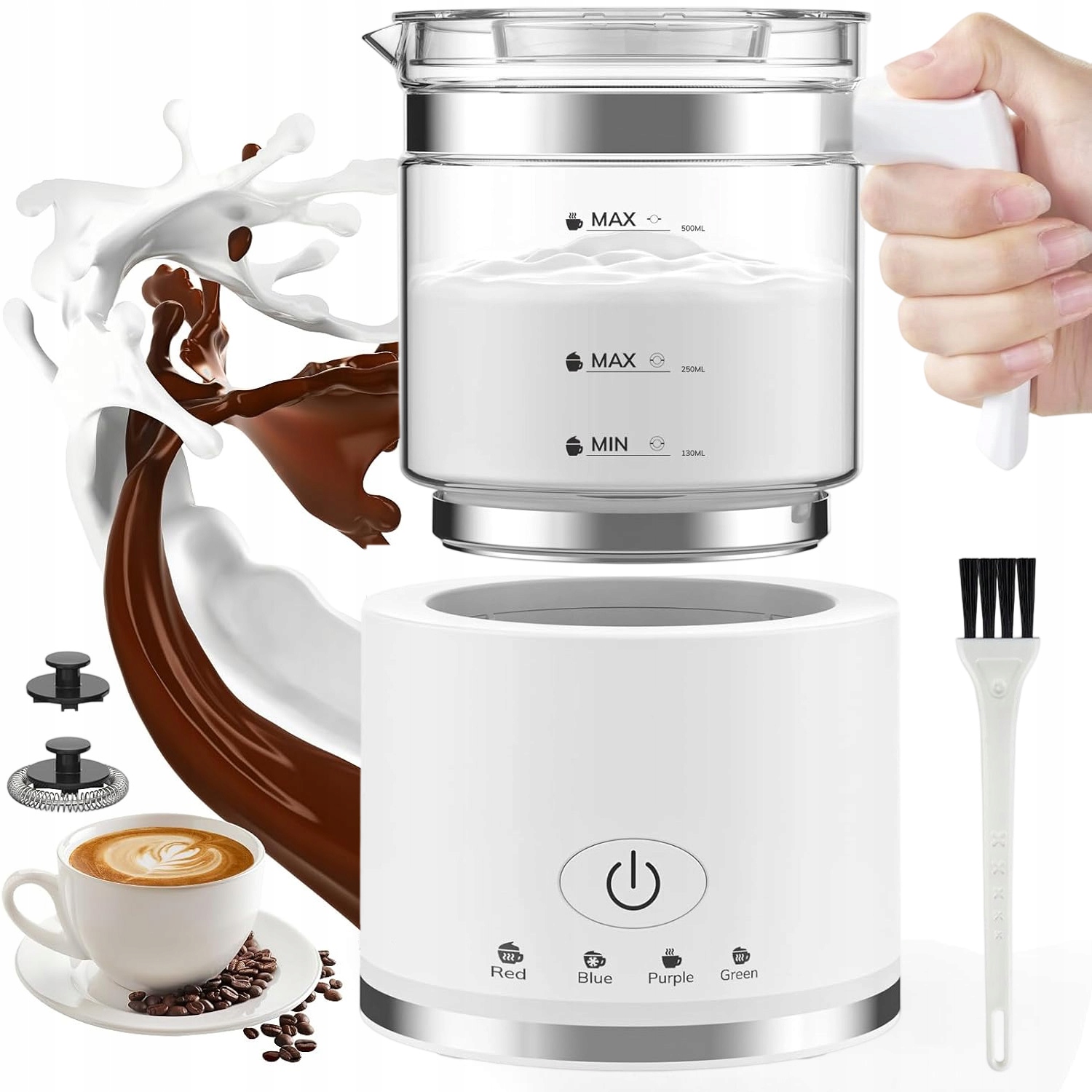 Elektrický Napěňovač Mléka 500ML Skleněná Myčka 4 Programy Dárek