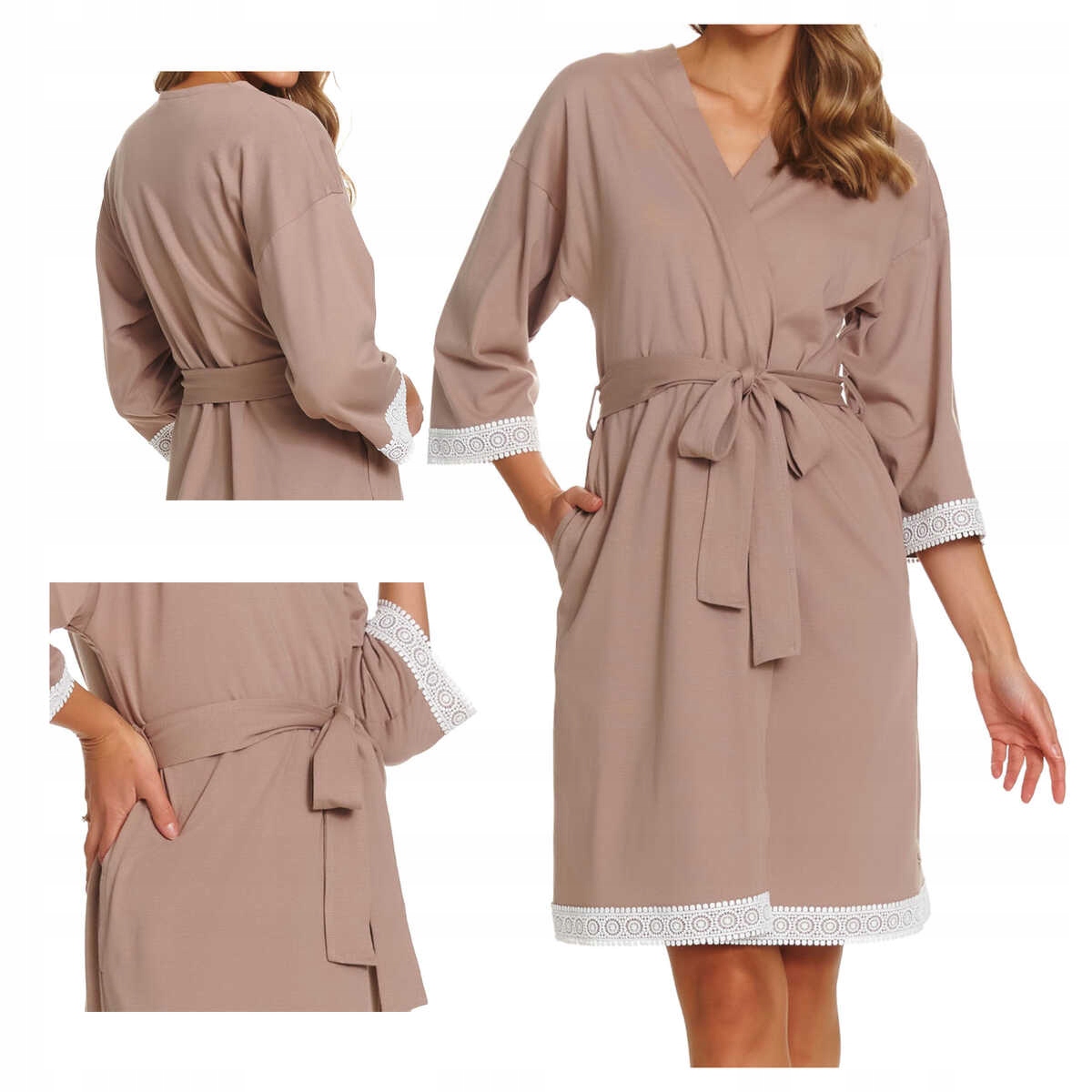 Doctornap Dámský bavlněný župan 3/4 rukáv Sww 7461 béžový M