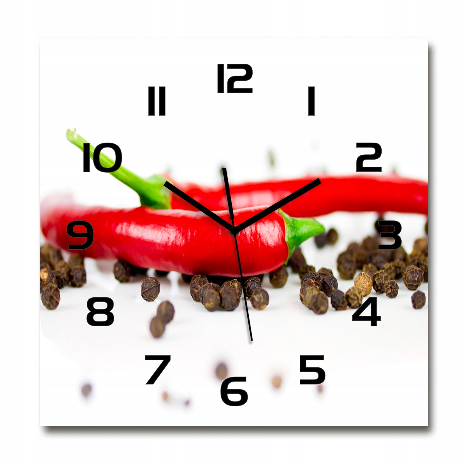 

Szklany duży zegar wiszący Chilli i pieprz 60x60cm